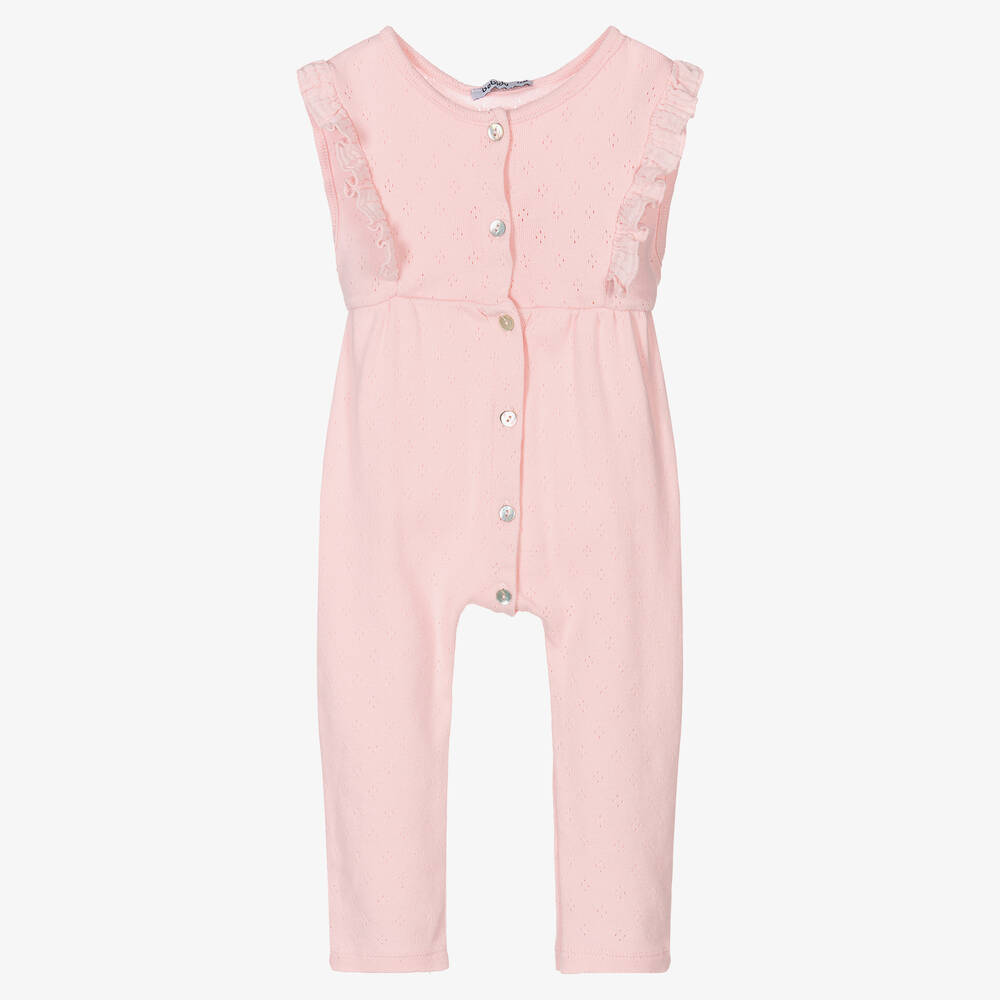 Babidu - Girls Pink Cotton Jumpsuit | Childrensalon