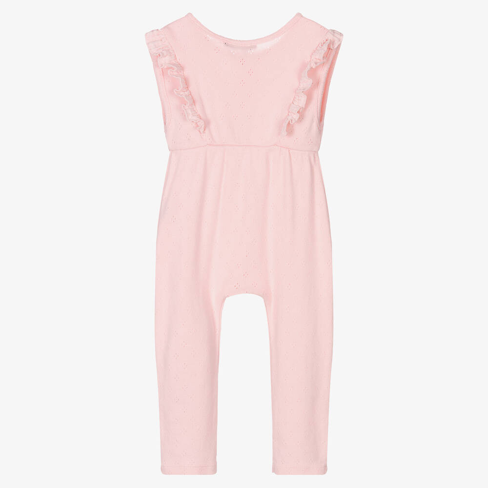 Babidu-Girls Pink Cotton Jumpsuit | Childrensalon Outlet