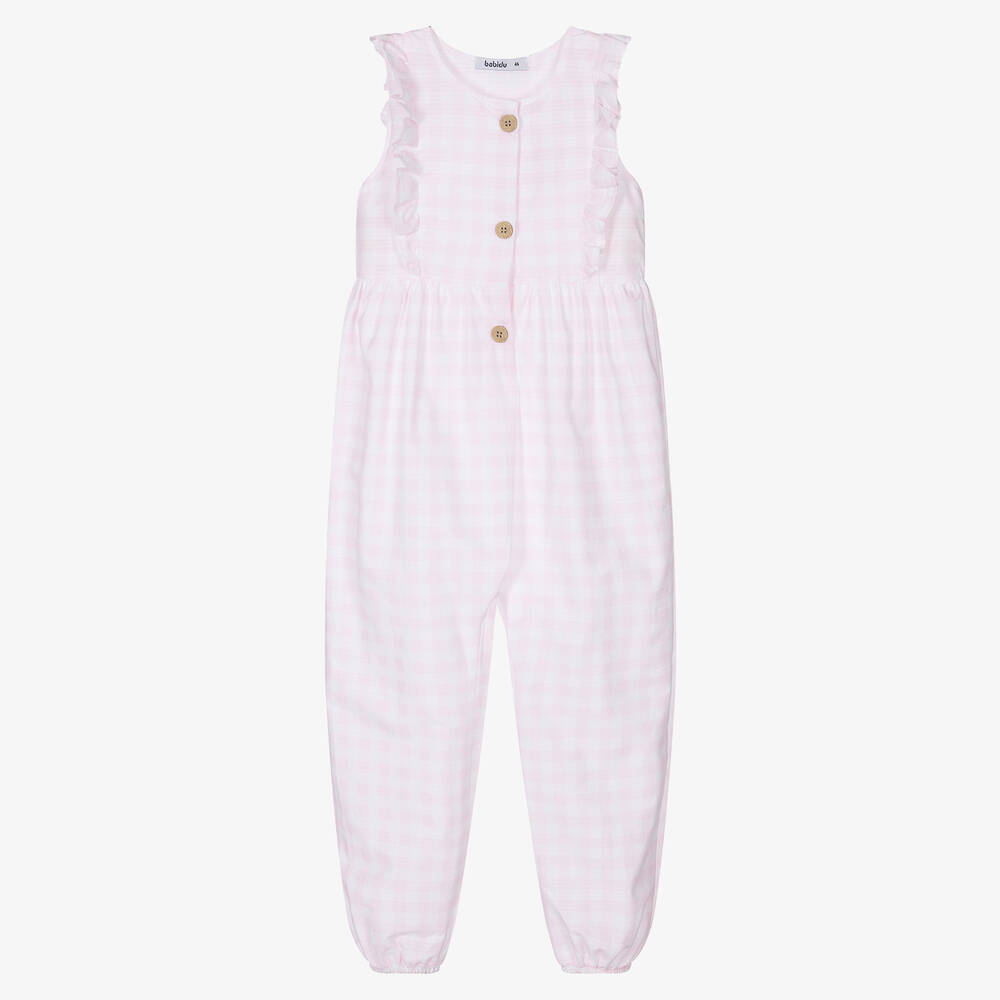 Babidu - Girls Pink Cotton Jumpsuit | Childrensalon