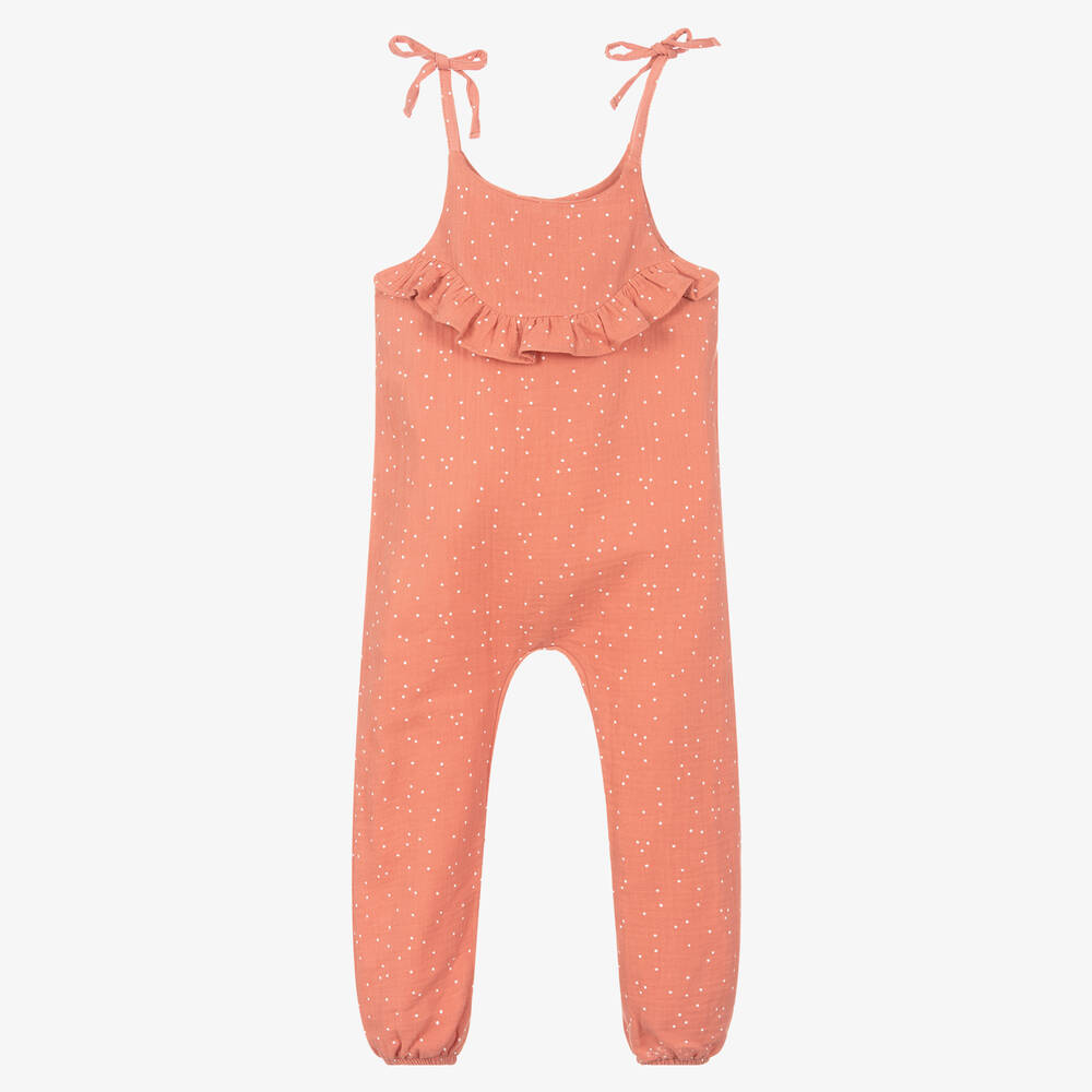 Babidu-Girls Pink Cotton Jumpsuit | Childrensalon Outlet