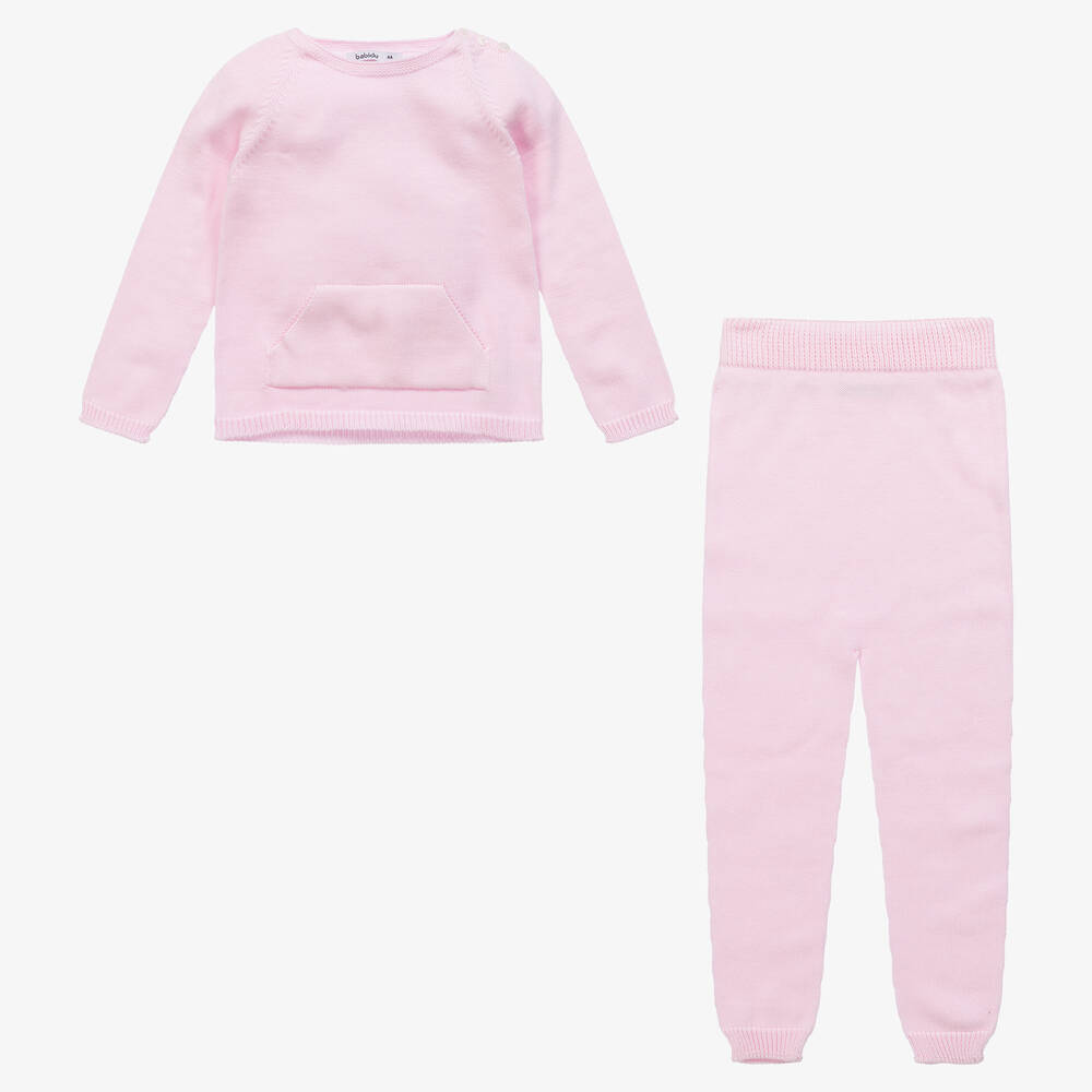 بابيدو -Girls Pink Cotton Knitted Trouser Set | Childrensalon Outlet