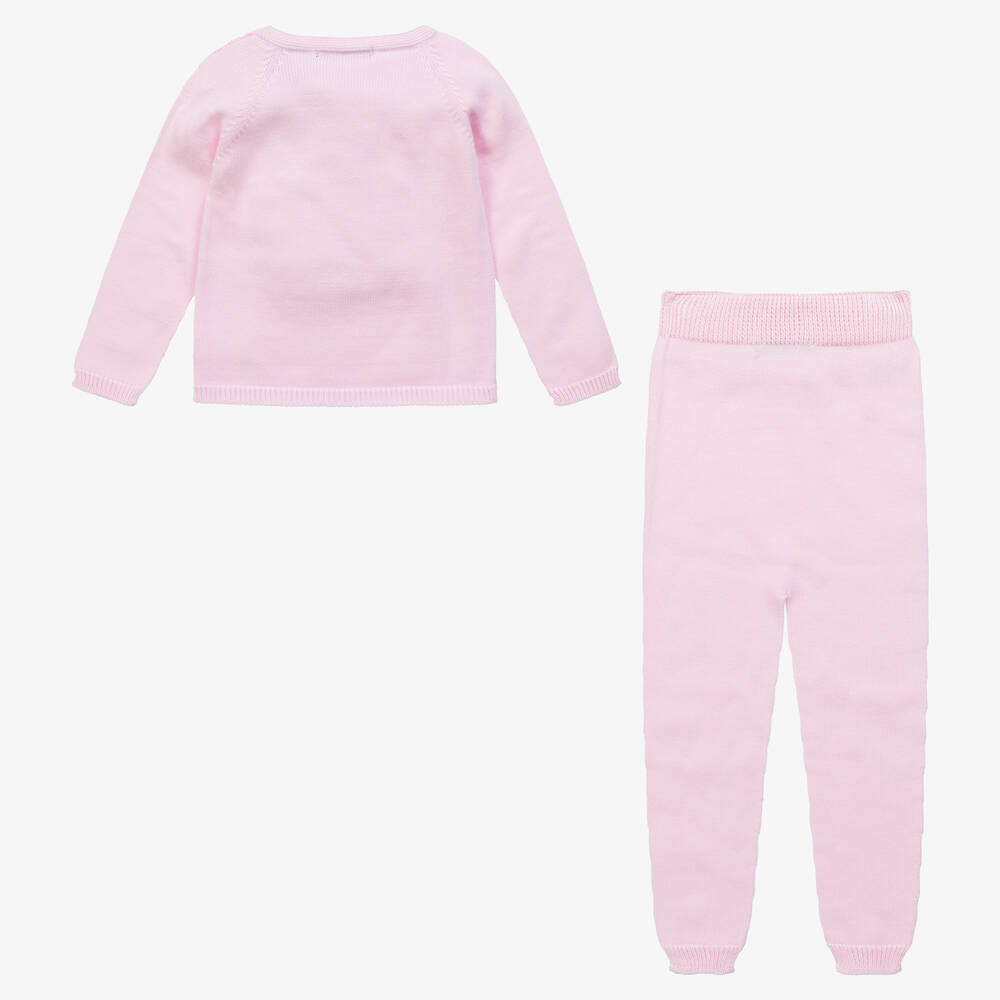 بابيدو -Girls Pink Cotton Knitted Trouser Set | Childrensalon Outlet