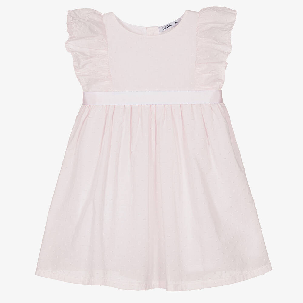 Babidu - Robe rose en coton plumetis fille | Childrensalon