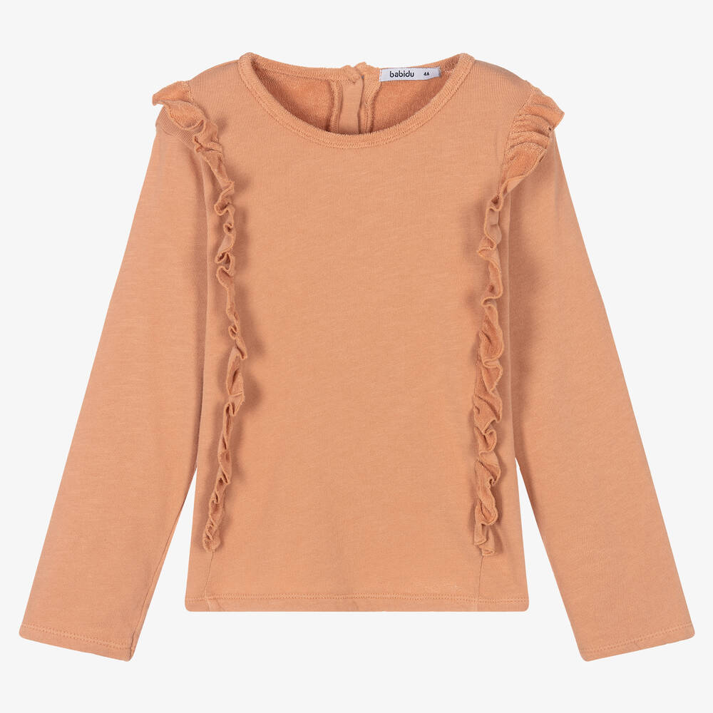 Babidu - Girls Pink Cotton Ruffle Top | Childrensalon