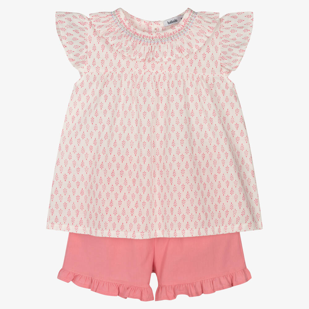 Babidu - Girls Pink Cotton Short Set | Childrensalon