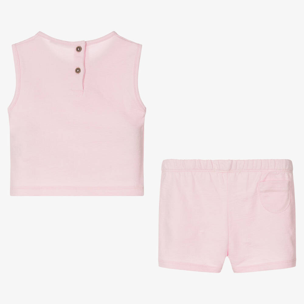 Babidu-Girls Pink Cotton Shorts Set | Childrensalon Outlet