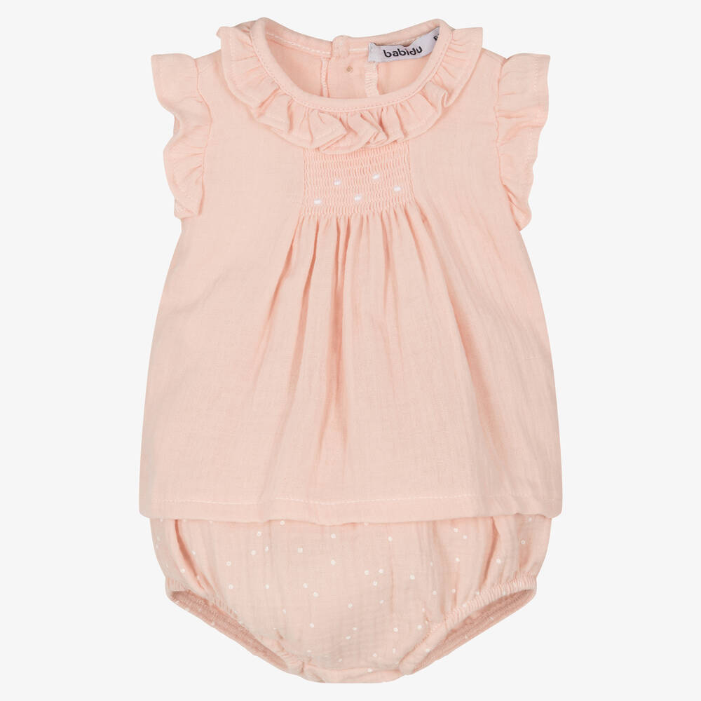 Babidu - Girls Pink Cotton Shorts Set | Childrensalon