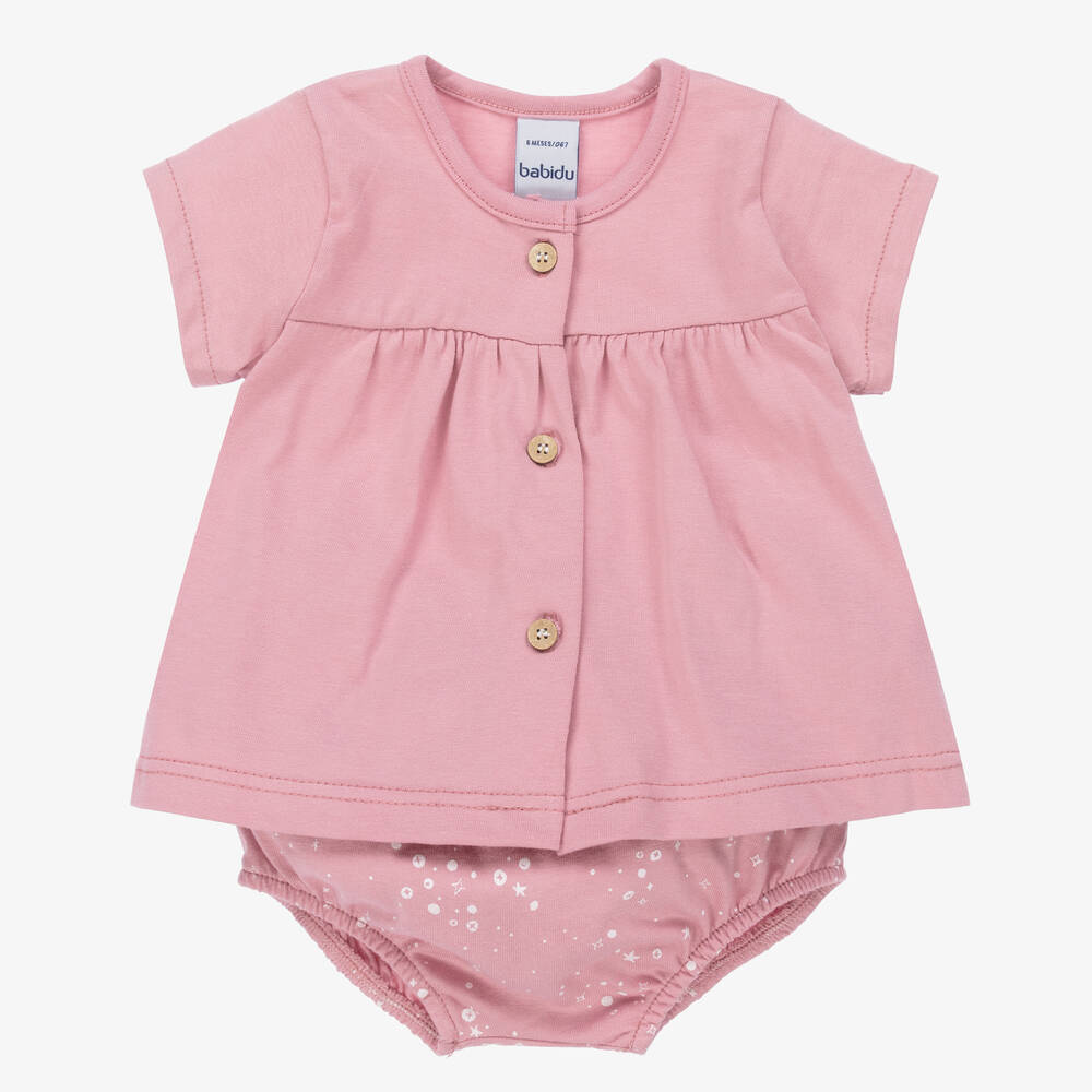 Babidu - Girls Pink Cotton Shorts Set | Childrensalon