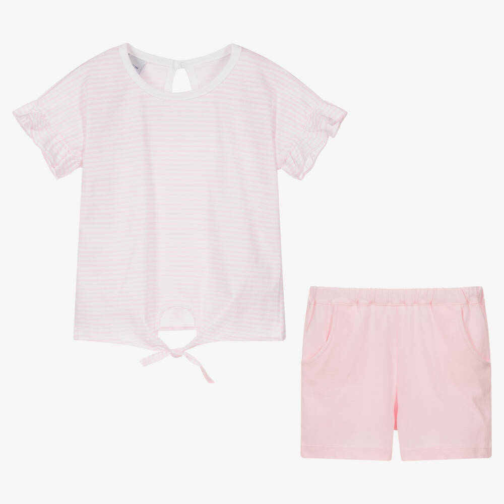 Babidu-Girls Pink Cotton Shorts Set | Childrensalon Outlet