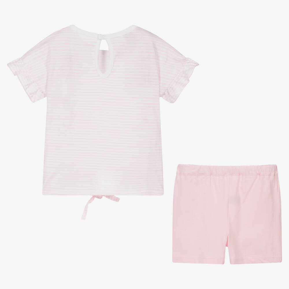 Babidu-Girls Pink Cotton Shorts Set | Childrensalon Outlet