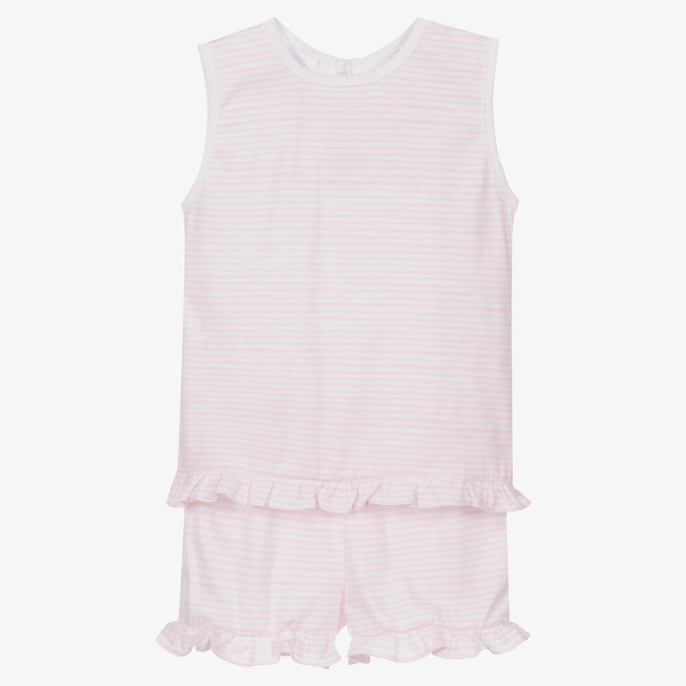 Babidu-Girls Pink Cotton Shorts Set | Childrensalon Outlet
