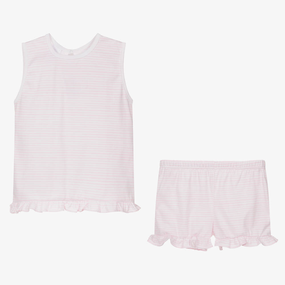 Babidu-Girls Pink Cotton Shorts Set | Childrensalon Outlet