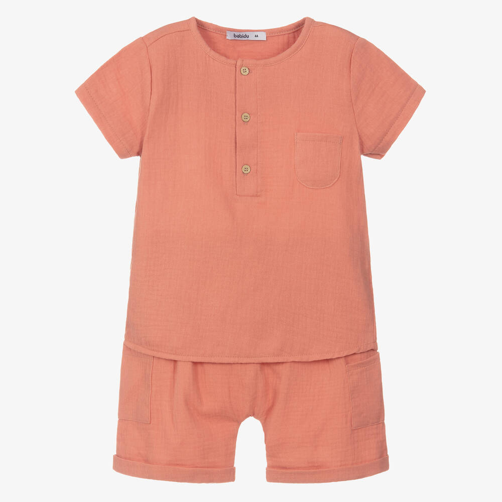 Babidu-Girls Pink Cotton Shorts Set | Childrensalon Outlet