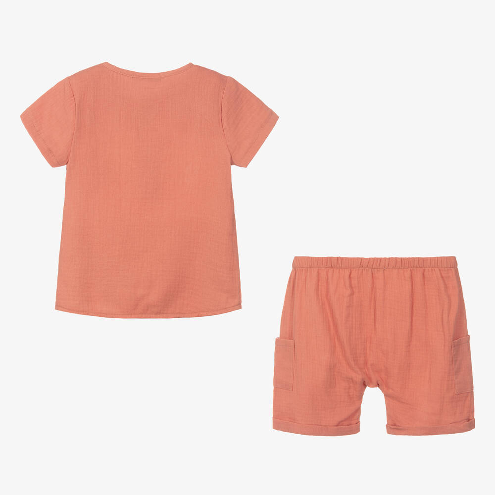 Babidu-Girls Pink Cotton Shorts Set | Childrensalon Outlet