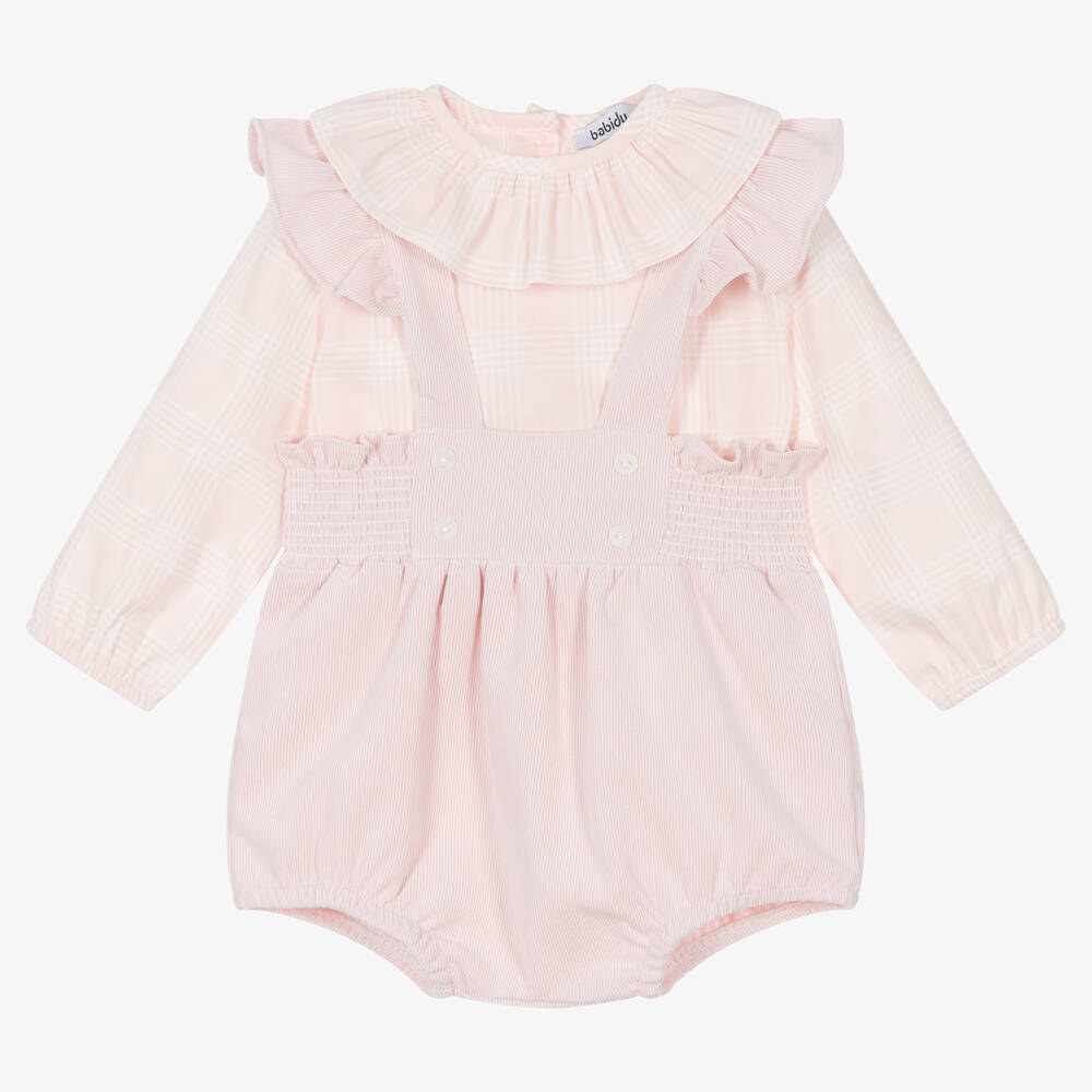 Babidu-Girls Pink Cotton Shorts Set | Childrensalon Outlet