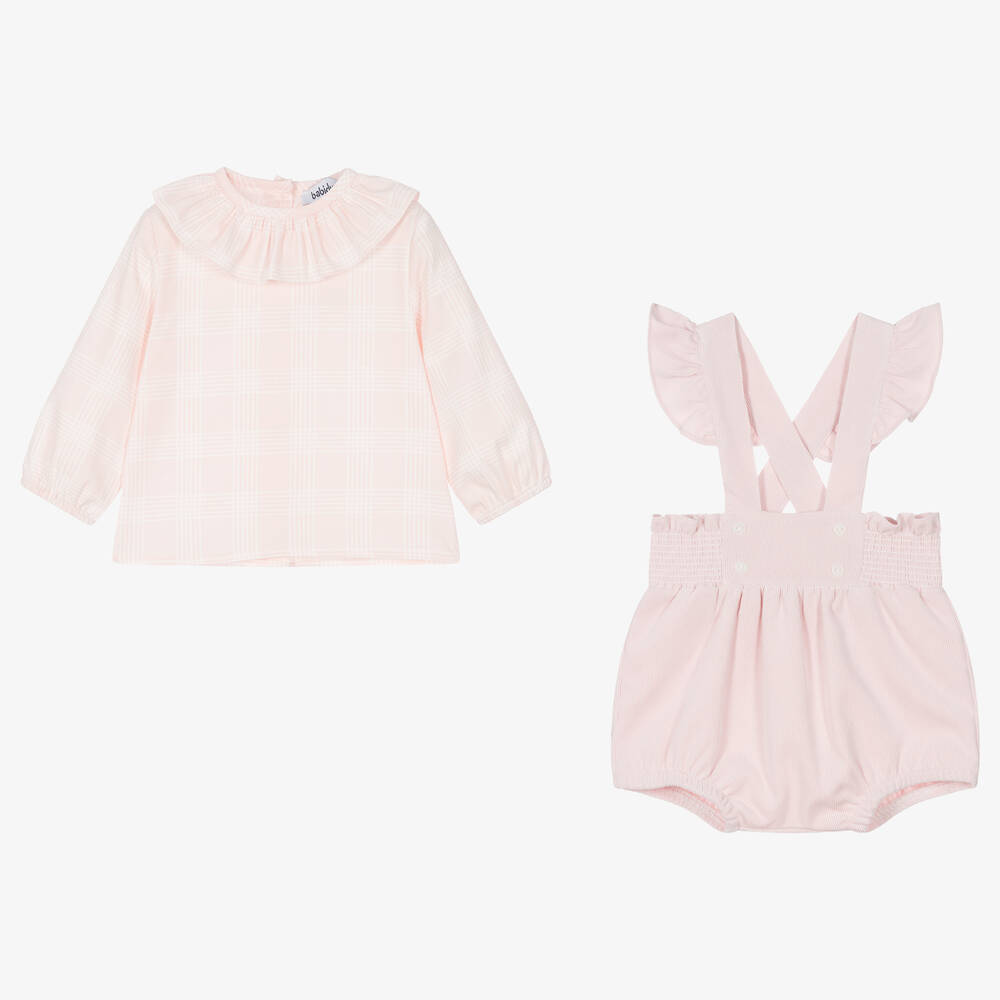 Babidu-طقم شورت قطن بوبلين لون زهري أطفال بناتي | Childrensalon Outlet