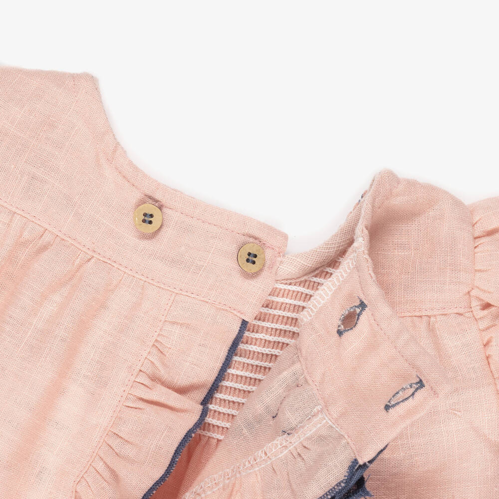Babidu-Girls Pink Cotton Smocked Dress | Childrensalon Outlet