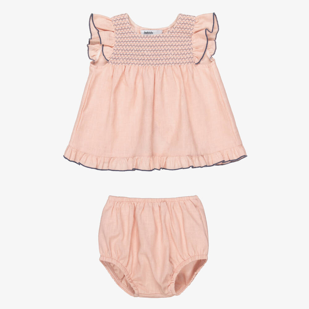Babidu-Girls Pink Cotton Smocked Dress | Childrensalon Outlet