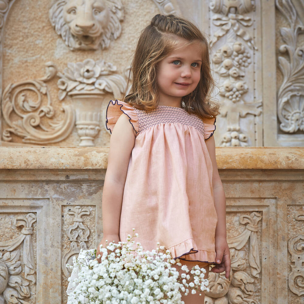 Babidu-Girls Pink Cotton Smocked Dress | Childrensalon Outlet