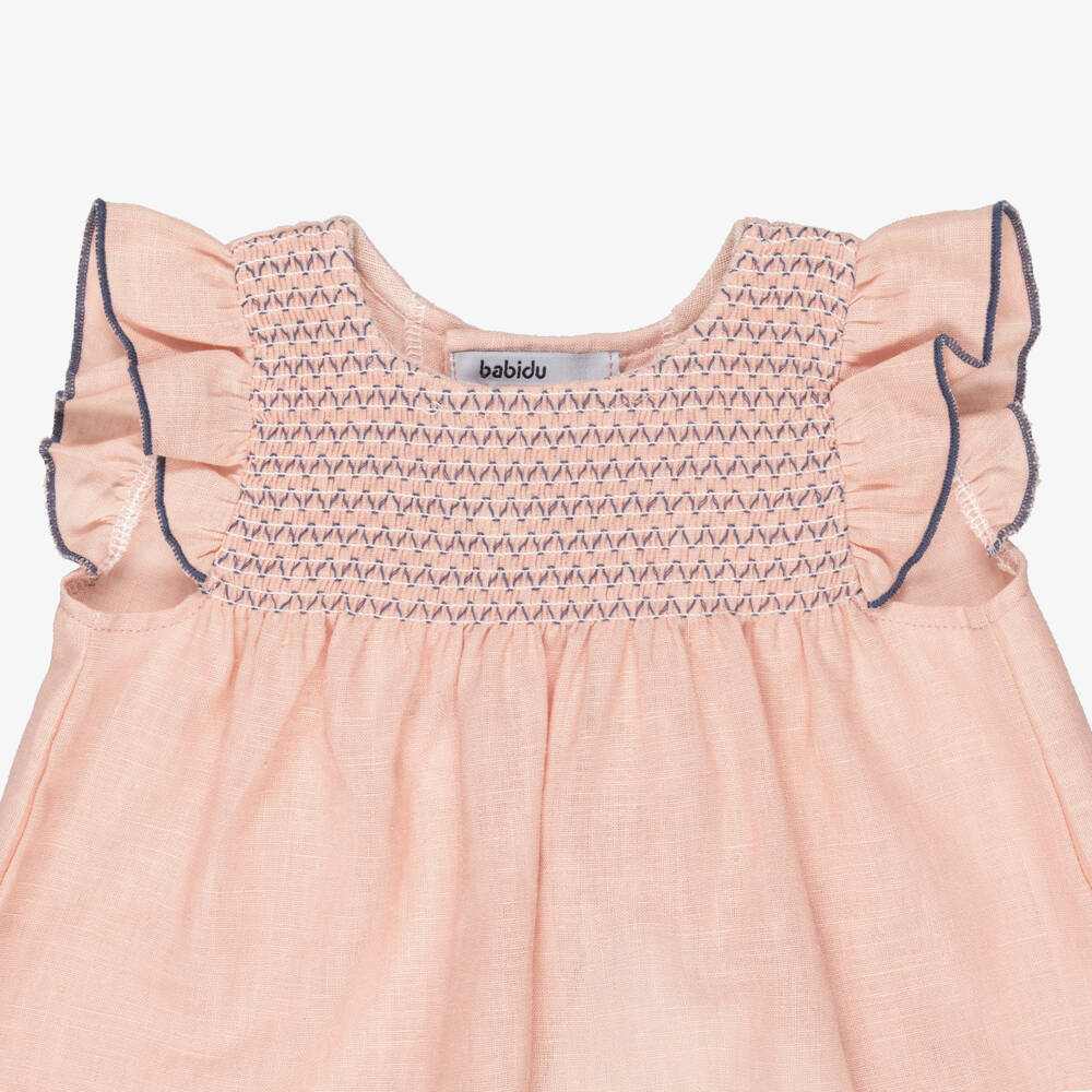Babidu-Girls Pink Cotton Smocked Dress | Childrensalon Outlet