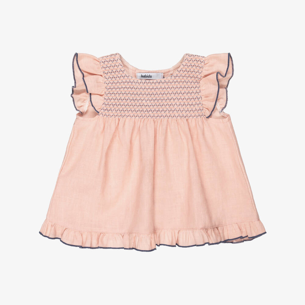 Babidu-Girls Pink Cotton Smocked Dress | Childrensalon Outlet