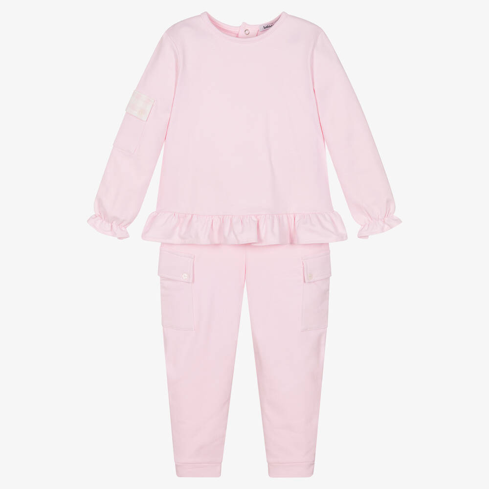 Babidu - Girls Pink Cotton Trouser Set | Childrensalon