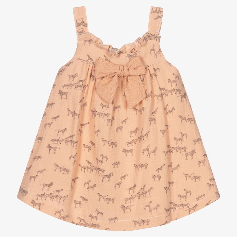 Babidu - Robe rose en coton à motif zèbres Fille  | Childrensalon