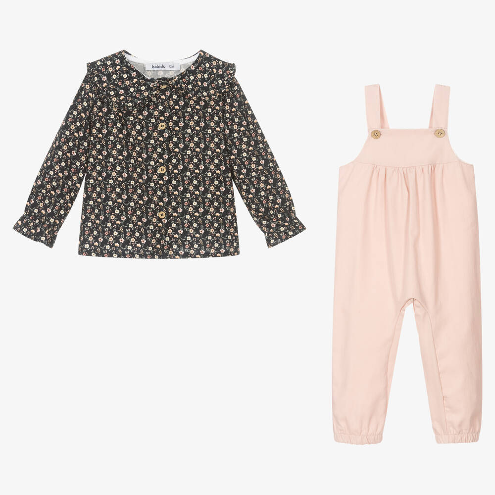 Babidu-Girls Pink Dungaree Set | Childrensalon Outlet