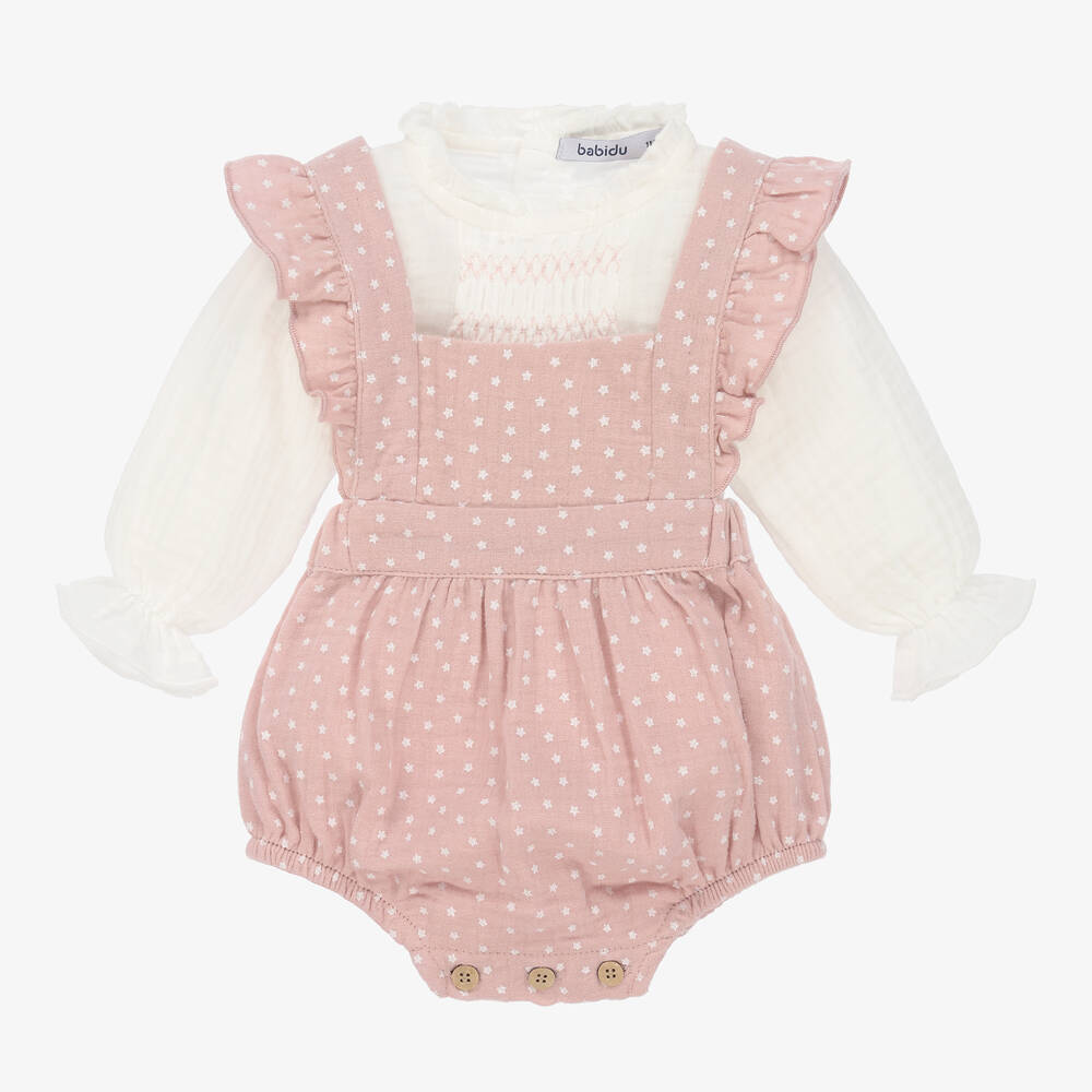 Babidu - Girls Pink Dungaree Set | Childrensalon