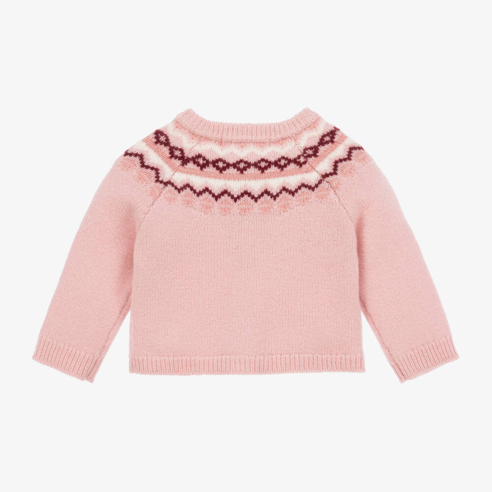 Babidu-Girls Pink Fairisle Knit Cardigan | Childrensalon Outlet