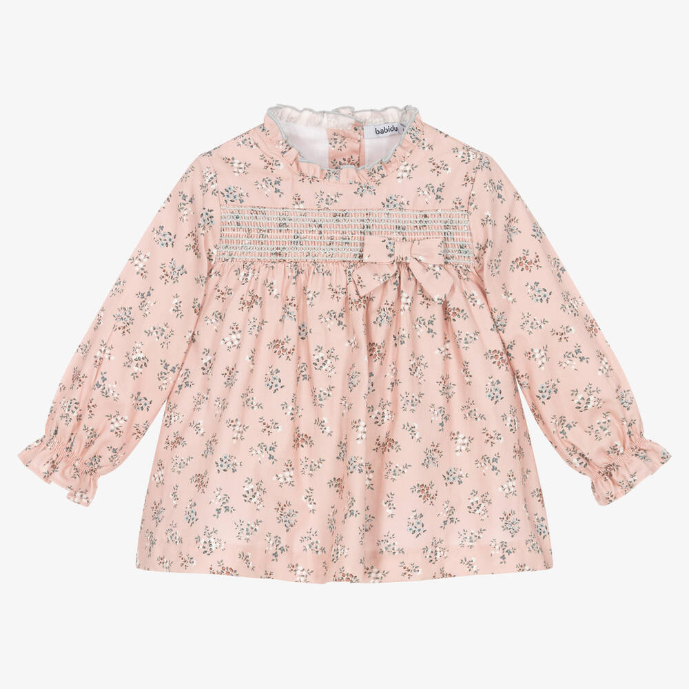 Babidu - Girls Pink Floral Cotton Dress | Childrensalon