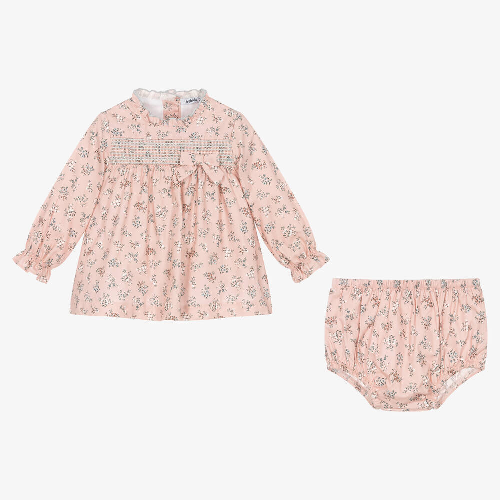 Babidu-Girls Pink Floral Cotton Dress | Childrensalon Outlet