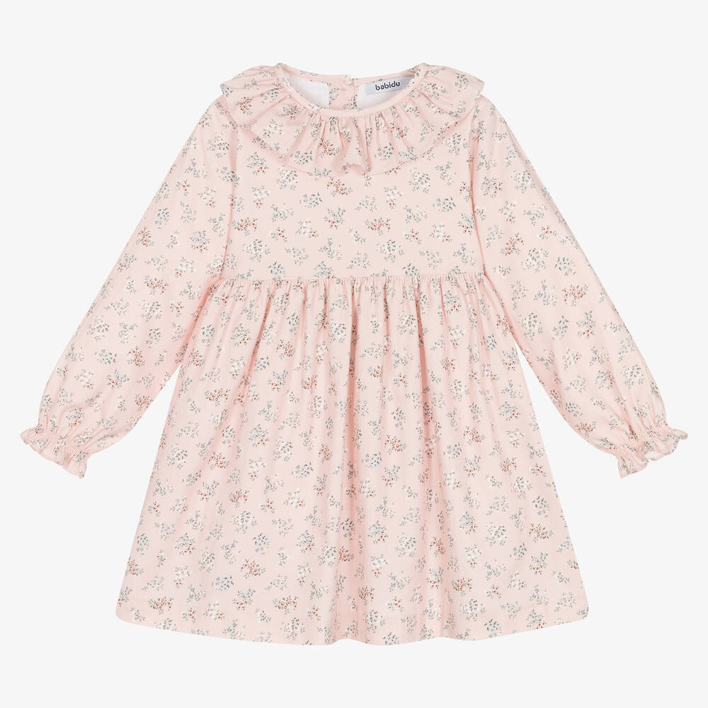 Babidu - Girls Pink Floral Cotton Dress | Childrensalon