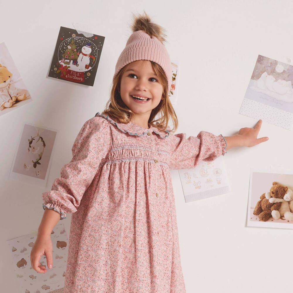 Babidu-Girls Pink Floral Cotton Dress with Smocking | Childrensalon Outlet