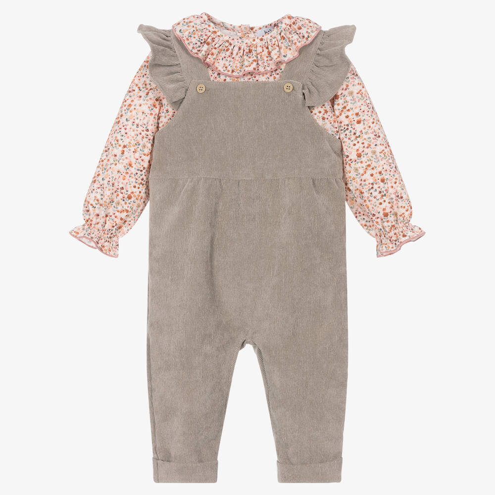 Babidu - Розовая блузка в цветочек и полукомбинезон из хлопка | Childrensalon