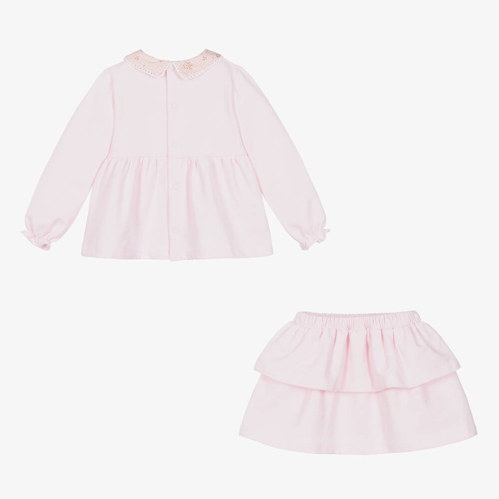 Babidu-Girls Pink Floral Cotton Skirt Set | Childrensalon Outlet