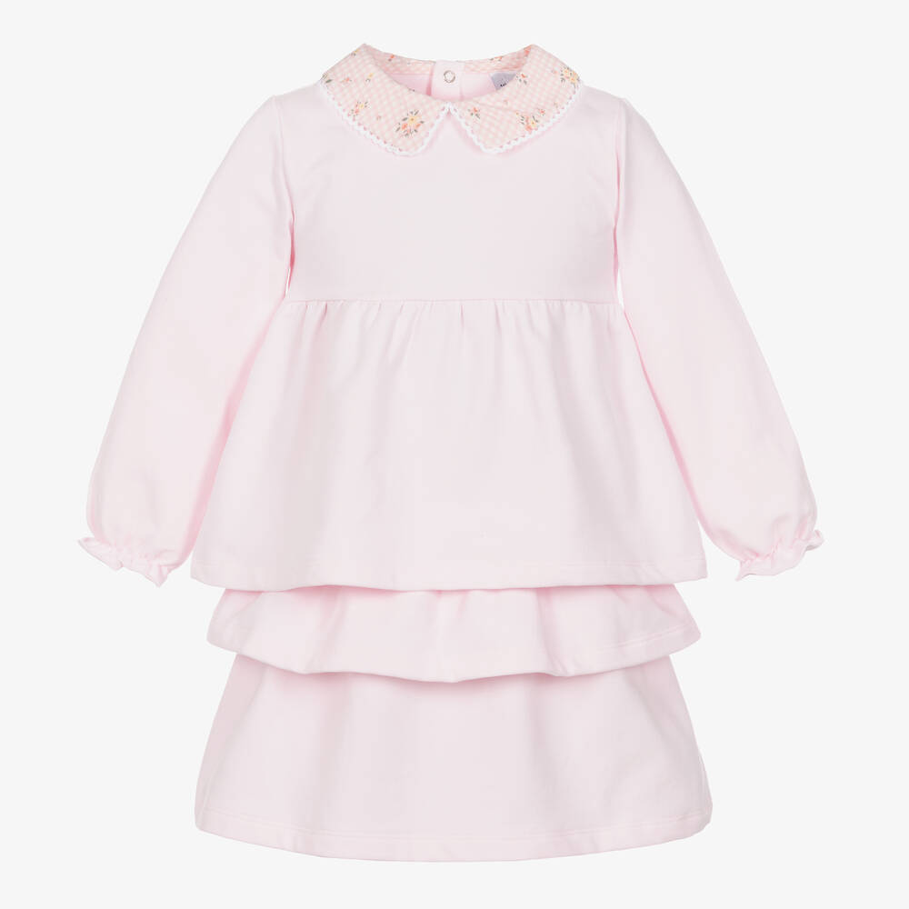 Babidu - Girls Pink Floral Cotton Skirt Set | Childrensalon