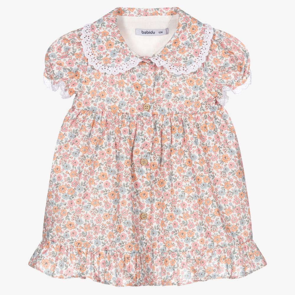 Babidu-Girls Pink Floral Dress  | Childrensalon Outlet