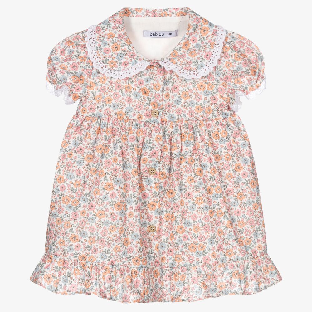 Babidu - Girls Pink Floral Dress  | Childrensalon