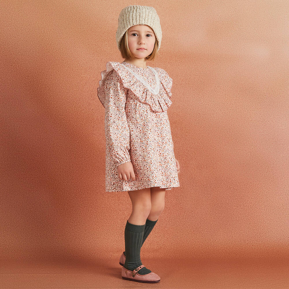 Babidu-Girls Pink Floral Ruffle Dress | Childrensalon Outlet