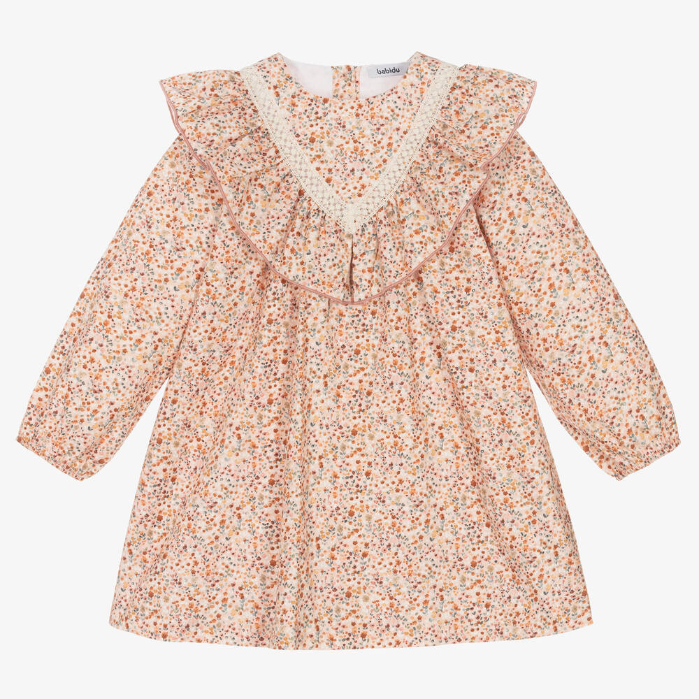 Babidu - Girls Pink Floral Ruffle Dress | Childrensalon