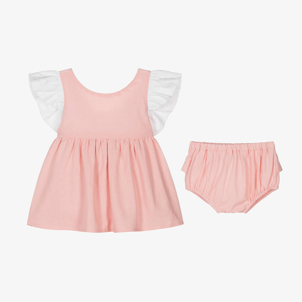 Babidu-Girls Pink Frilly Viscose & Linen Dress | Childrensalon Outlet