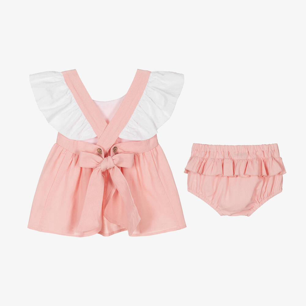 Babidu-Girls Pink Frilly Viscose & Linen Dress | Childrensalon Outlet