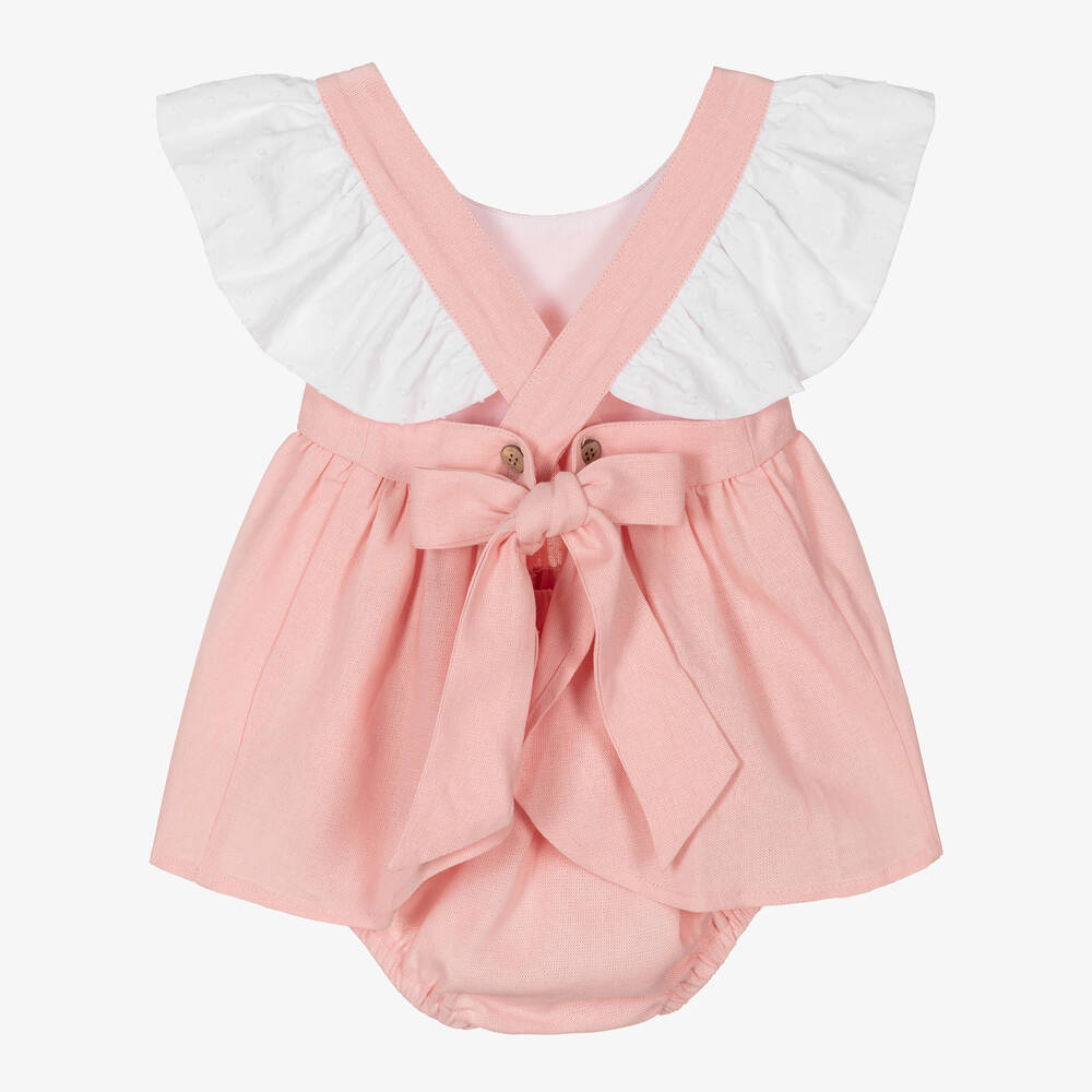 Babidu-Girls Pink Frilly Viscose & Linen Dress | Childrensalon Outlet