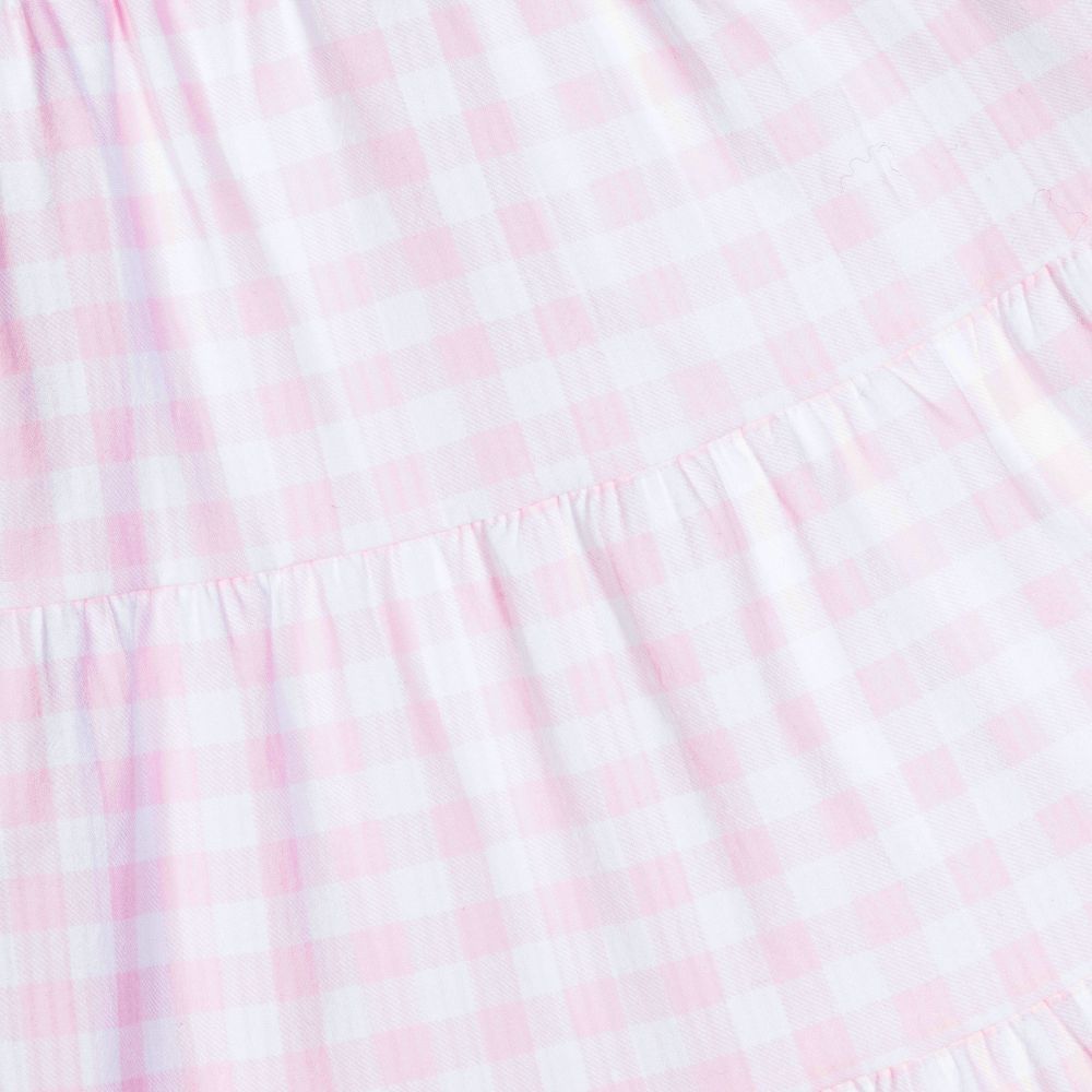 Babidu-فستان قطن جينغهام لون زهري وأبيض | Childrensalon Outlet