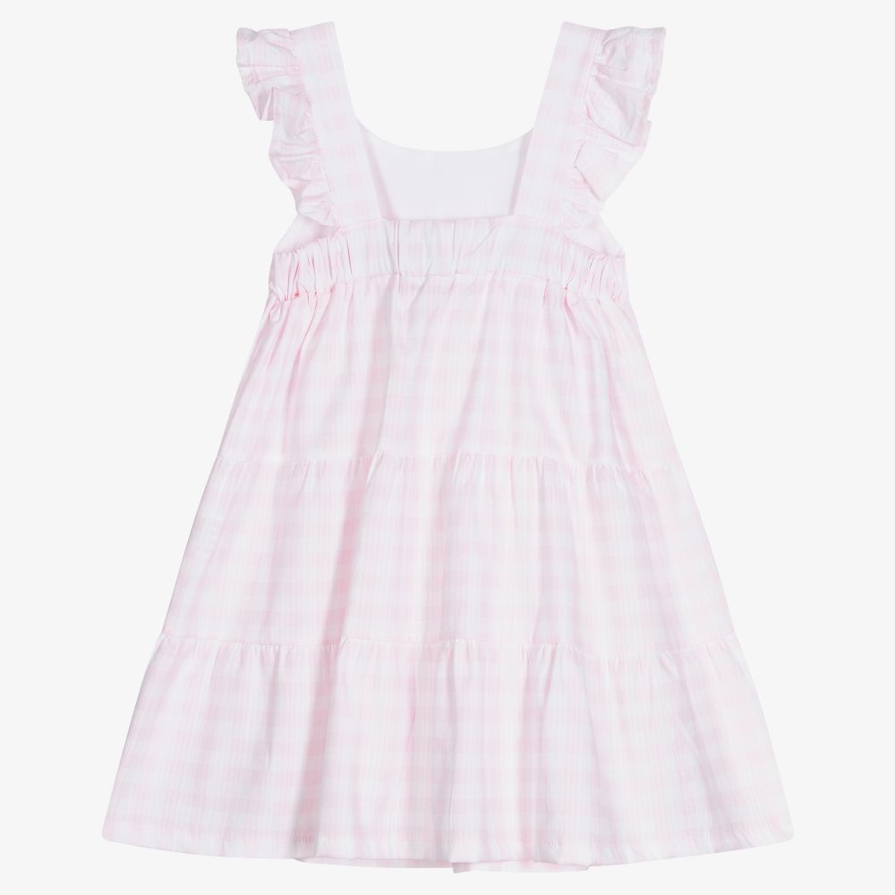 Babidu-فستان قطن جينغهام لون زهري وأبيض | Childrensalon Outlet