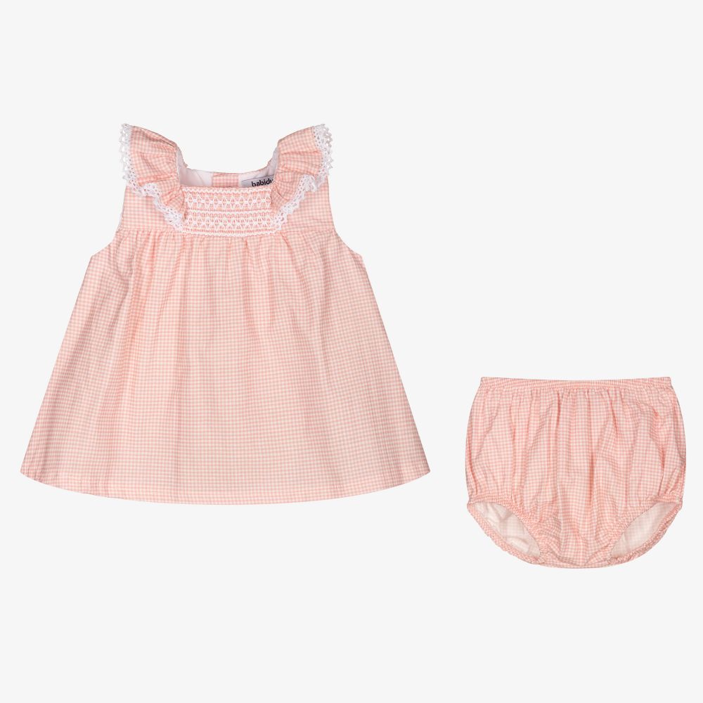 Babidu-Girls Pink Gingham Dress Set | Childrensalon Outlet
