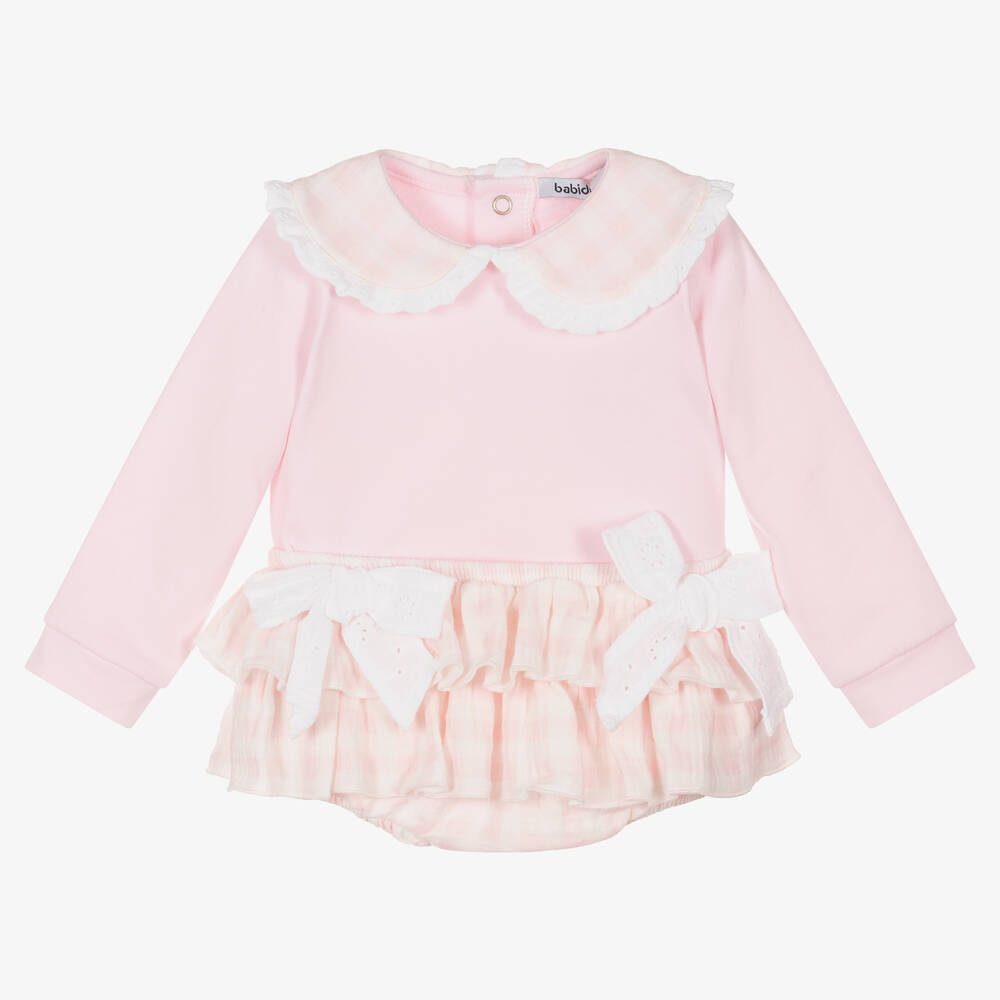 Babidu - Girls Pink Gingham Shorts Set | Childrensalon