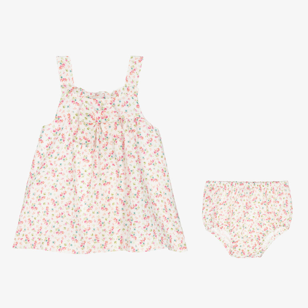 Babidu-Girls Pink & Green Floral Print Dress | Childrensalon Outlet