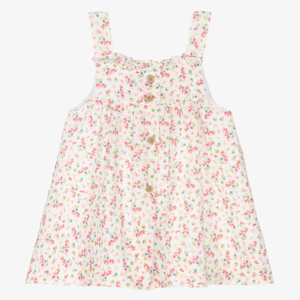 Babidu-Girls Pink & Green Floral Print Dress | Childrensalon Outlet